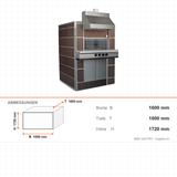 Pizzaofen Gas für türkische Pizza und Pitta, 35 kW, 1600×1800×1720 mm – Abmessungen