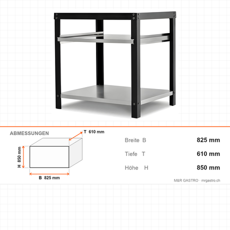 Untergestell, 0,43 m³, 825×610×850 mm, Edelstahl AISI 304 – Abmessungen