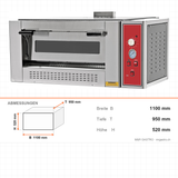 Pizzaofen Gas einlagig, Ø 300 mm 4 Pizzen, 16,1 kW, 1100×950×520 mm – Abmessungen