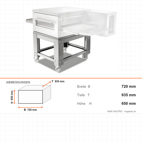 Untergestell, 0,43 m³, 720×935×650 mm, Edelstahl AISI 304 – Abmessungen