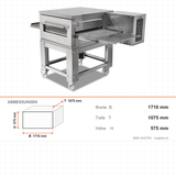 Pizzaofen Gas Förderband, 18 kW, 1710×1075×575 mm – Abmessungen