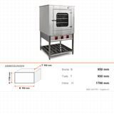 Patisserie-Backofen Gas, 5 Einschubebenen, 17,41 kW, Sicherheitsventil, Edelstahl, 950×950×1700 mm – Abmessungen