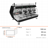 Espressomaschine, 3-gruppig, Doppel-Dampfarm, Extra-Warmwasserarm, 5 kW, 1026×595×627 mm – Abmessungen