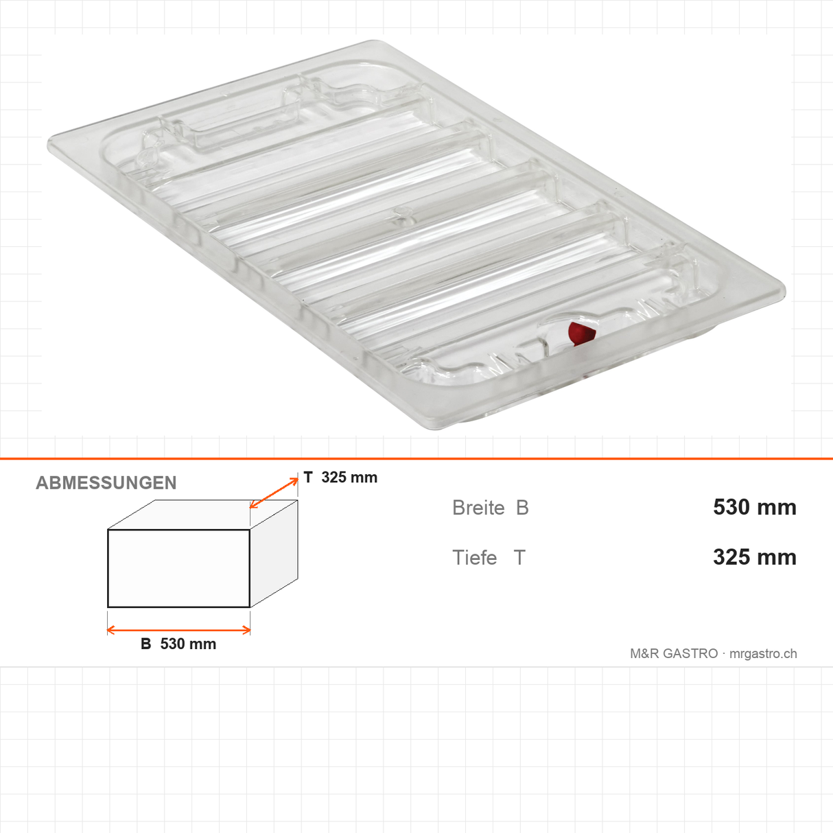 Vakuumdeckel GN 1/1, Edelstahl, 530×325 mm, inkl. Dichtung und Ventil – Abmessungen