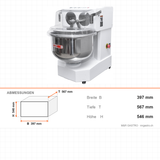 Doppelarm-Teigknetmaschine, 16 L, 3 kg Mehl, 5 Geschwindigkeiten, 1,0 kW, 230V, 397×567×546 mm – Abmessungen