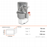 Doppelarm-Teigknetmaschine, 65 L, 25 kg Mehl, 10 Geschwindigkeiten, 2,2 kW, 400V, 782×872×1366 mm – Abmessungen