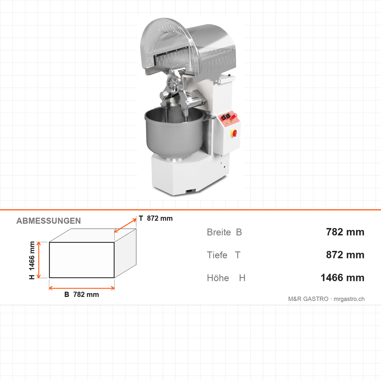 Doppelarm-Knetmaschine – 95 L / 25 kg Mehl – 380 V – Abmessungen