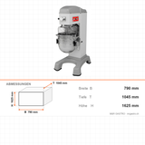 Planeten-Rührmaschine, 60 L, stufenlose Geschwindigkeit, Schüssellift, 2,2 kW, 400V, 790×1045×1625 mm – Abmessungen