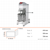 Planeten-Rührmaschine, 10 L, stufenlose Geschwindigkeit, 0,55 kW, 230V, 410×535×720 mm – Abmessungen