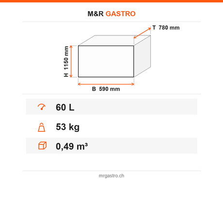Gemüse- und Salattrockner, 60 Liter, 0,75 kW, Timer, Magnet-Sicherheitsschalter, Edelstahl, 590×780×1150 mm – Technische Daten