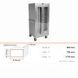 Tellerwärmewagen, 88 Teller Ø 18–32 cm, Digitalthermostat bis 60 °C, 230V, Edelstahl, 944×750×1770 mm – Abmessungen