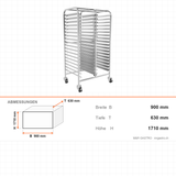 Tablettwagen, Twin, für 36 Tabletts 40×60 cm und GN 1/1, 900×630×1710 mm – Abmessungen