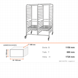 GN-Wagen, High Twin, für 34x GN 2/1, 34 Ebenen, 1150×680×1720 mm – Abmessungen
