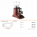 Kaffeemühle, 2 kg Behälter, 356 W, Mahlwerk Ø 60 mm, Edelstahl, 210×380×600 mm – Abmessungen