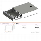 Kaffeeschublade, 2 kg Behälter, Mahlwerk Ø 60 mm, thermischer Motorschutz, Edelstahl AISI 304, 410×490 mm – Abmessungen