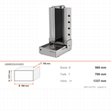 Elektro-Dönergrill mit ROBAX-Glasscheibe, Motor unten, 5 Brenner, 9 kW, 568×706×1337 mm – Abmessungen