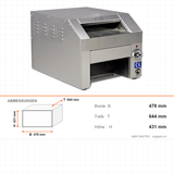 Förderbandtoaster, 3,5 kW, 230 V, 600 Scheiben/Stunde, Edelstahl, 478×644×431 mm – Abmessungen