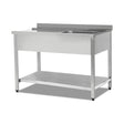 Durchschub-Auflagetisch für Spülmaschine, Einzelbecken, Unterschrank links, Edelstahl, 1200×750×890 mm – Produktbild