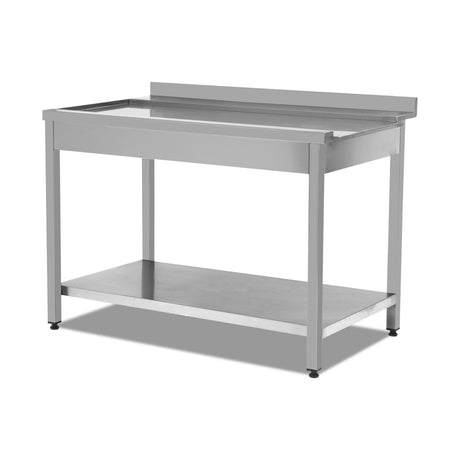 Spülmaschinentisch Auslaufseite, 1 Becken links, 1200×750×890 mm, mit Unterschrank – Produktbild