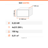 Unterbaukühltisch mit Cocktailstation, 2 Schubladen, 4x2/3 200 GN, 1600×600×850 mm – Technische Daten
