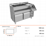 Unterbaukühltisch mit Cocktailstation, 2 Schubladen, 4x2/3 200 GN, 1600×600×850 mm – Abmessungen