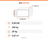 Gemüseschneider, 240 kg, 0,55 kW, abnehmbare Edelstahlklingen, Sicherheitssensor, 580×245×530 mm – Technische Daten