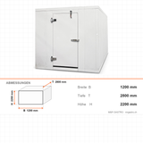 Kühlzelle, 1200×2800×2200 mm, 5,2 m³, 100 mm PU, mit Aggregat, 0/5 °C – Abmessungen