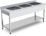 Sink with 3 Bowled Bottom Shelf - 2000x700x850 mm
