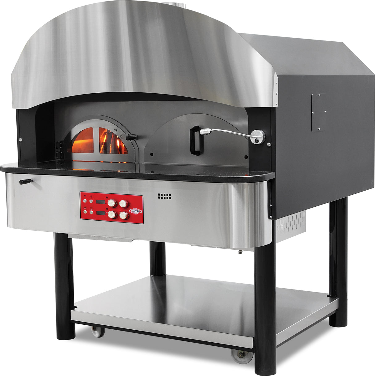 Gas- und Holz-Drehpizzaofen – Ø 300 mm 6 Pizzen 75 Pizzen / Stunde