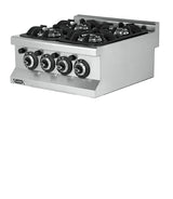 Cuisinière gaz 4 feux – brûleur double couronne vannes sécurité magnétiques allumage piezo – 600×635×285 mm