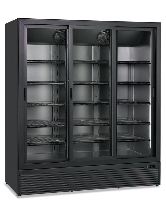 Glastür-Getränkekühlschrank CL 1700 3G SL BLACK mit drei Schiebetüren
