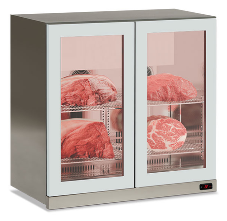 Vitrine murale réfrigérée à viande - Inox - 146 L net - −2 °C / +10 °C - 900×565×852 mm (+30 mm pieds)