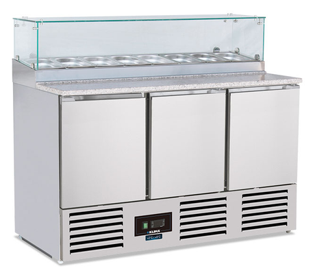 Saladette-Kühltisch - Glasaufsatz - 251 L netto - +2 °C / +8 °C - 1365×700×1180 mm