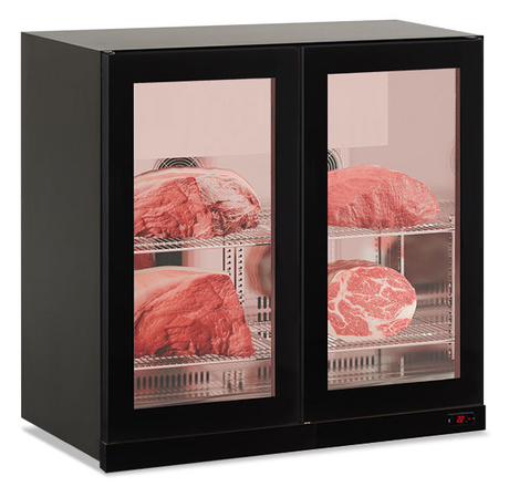 Vitrine murale réfrigérée à viande - Noir - 146 L net - −2 °C / +10 °C - 900×565×852 mm (+30 mm pieds)