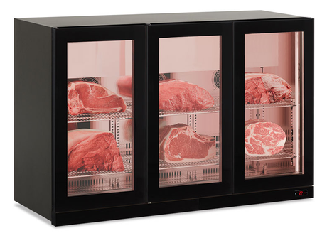 Vitrine murale réfrigérée à viande - Noir - 254 L net - −2 °C / +10 °C - 1350×565×852 mm (+30 mm pieds)