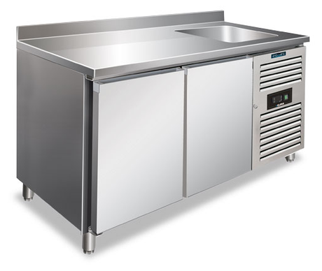 Kühltisch - Spüle und Aufkantung - 190 L netto - −2 °C / +8 °C - 1510×700×960 mm