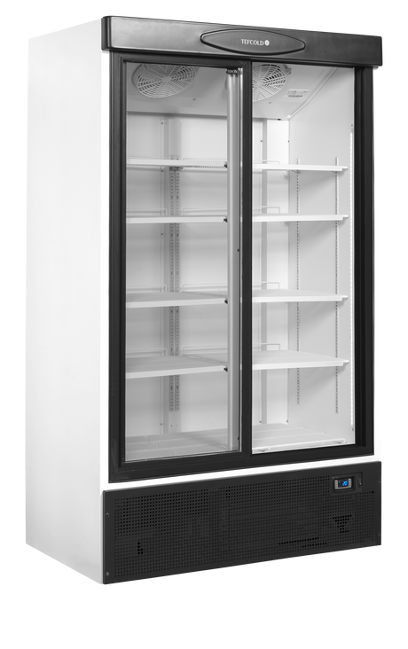 Verkaufskühlschrank – 2 Glasschiebetüren – 660 L – 1200×735×1990 mm – Weiß RAL 9016 – 10 Tragroste, weiß - Innenansicht
