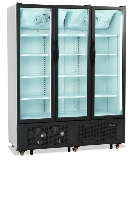 Verkaufskühlschrank – 3 Glastüren – 825 L – 1600×730×2073 mm – Weiß RAL 9016 – 15 Tragroste, weiß - Produktansicht