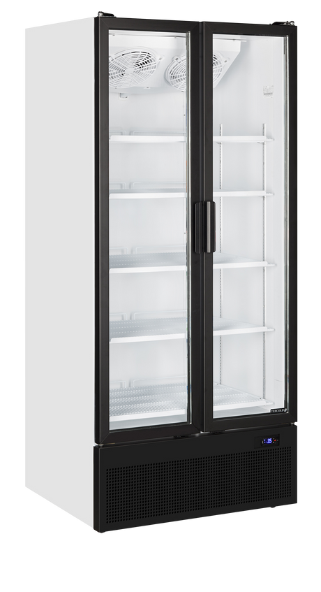 Verkaufskühlschrank – 2 Glastüren – 535 L – 890×740×1990 mm – Weiß RAL 9016 – 5 Tragroste, weiß - Produktansicht