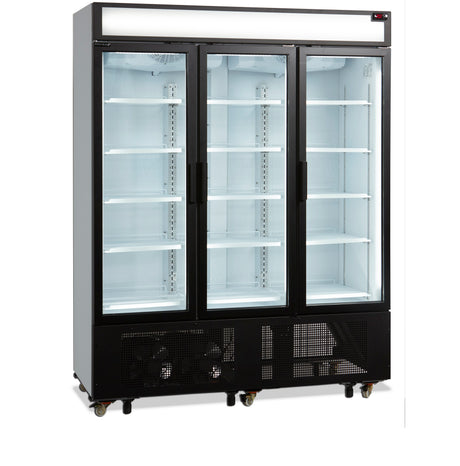 Verkaufskühlschrank – 3 Glastüren – 825 L – 1600×730×2073 mm – Weiß RAL 9016 – L-Form – 15 Tragroste, weiß - Produktansicht