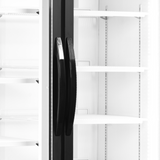 Verkaufskühlschrank – 2 Glastüren – 710 L – 1110×875×2010 mm – Weiß RAL 9016 – D-Form – 5 Tragroste, weiß - Detail