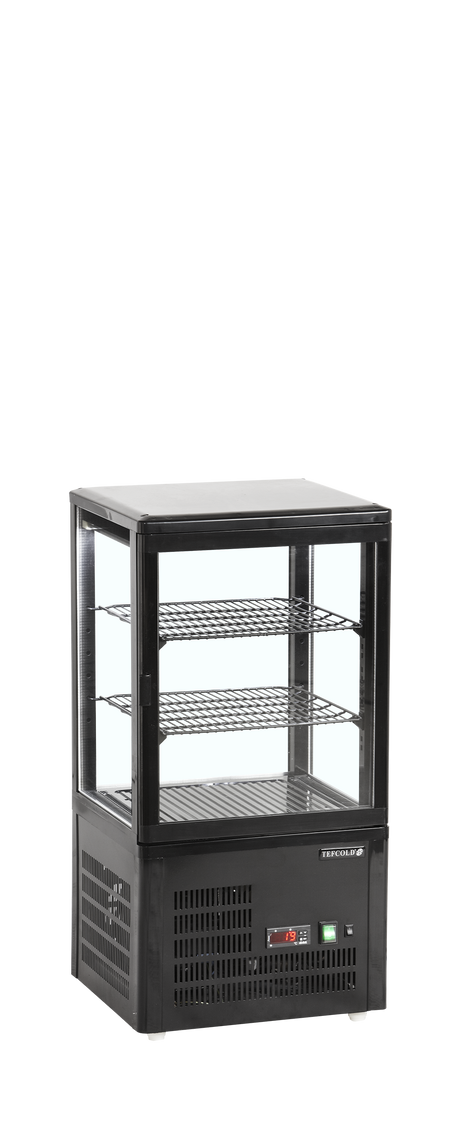 Tisch-Kühlvitrine – 1 Glastür – 58 L – 428×386×855 mm – Schwarz, ABS - Produktansicht