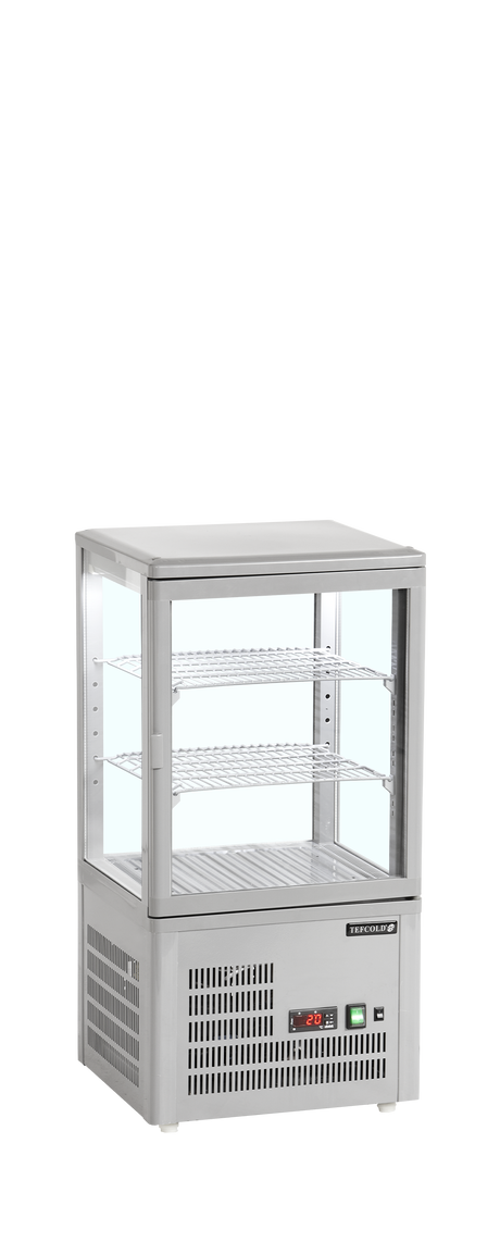 Tisch-Kühlvitrine – 1 Glastür – 58 L – 428×386×855 mm – Grau, ABS - Produktansicht