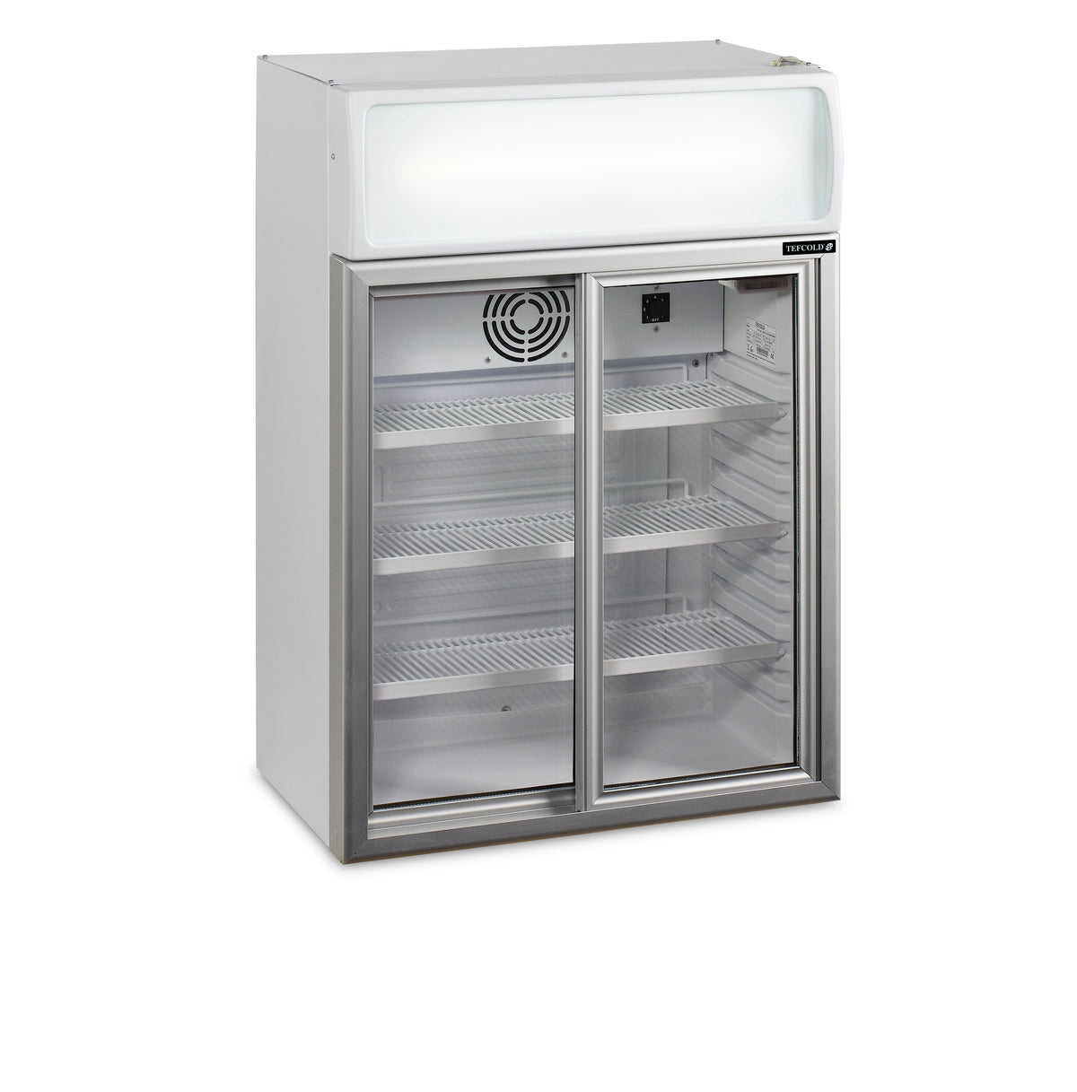 Tisch-Getränkekühlschrank – 2 Glasschiebetüren – 60 L – 655×390×930 mm – Weiß - Produktansicht