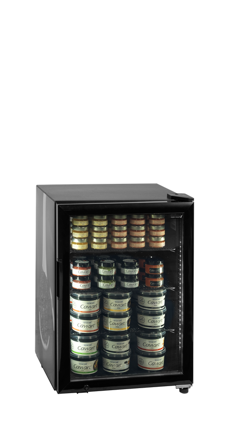 Kaviar-Kühlvitrine – 1 Glastür – 81 L – 515×542×750 mm – Schwarz - Anwendungsbeispiel