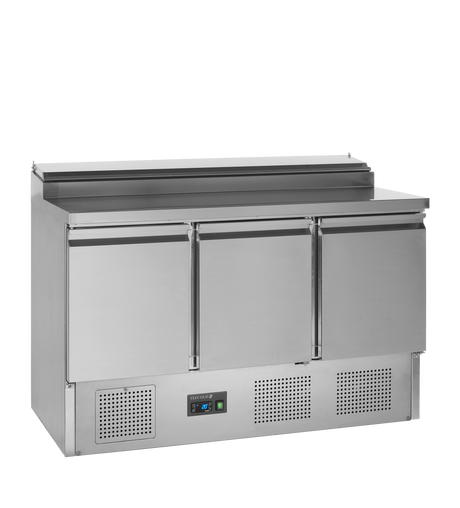 Sandwich-Kühltisch – 3 Türen – 320 L – 1365×700×950 mm – SS 304 - Produktansicht