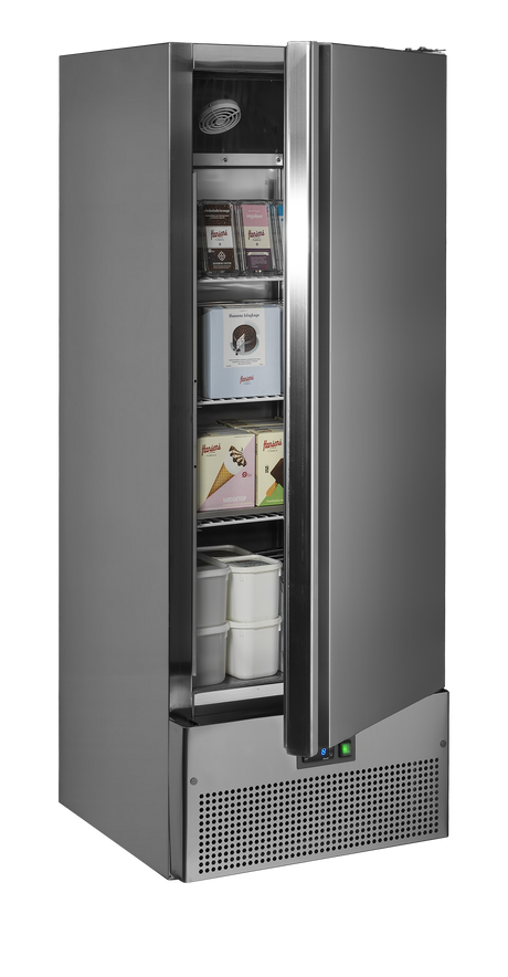Gewerbegefrierschrank – 1 Tür – 429 L – 680×700×1900 mm – SS 304 – 3 Tragroste, weiß - Anwendungsbeispiel