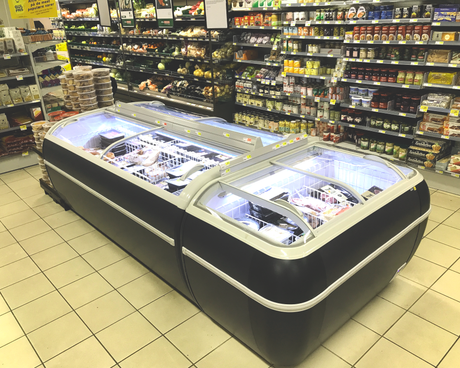 Tiefkühlinsel – 1255 L – 2150×1465×930 mm – Anthrazit RAL 7016 - Anwendungsbeispiel