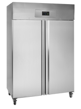Gewerbegefrierschrank – 2 Türen – 900 L – 1340×700×2010 mm – SS 304 – 6 Tragroste, weiß - Produktansicht