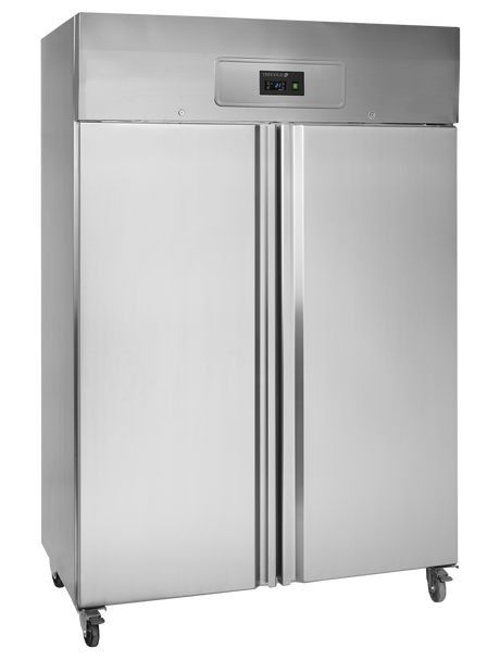 Gewerbegefrierschrank – 2 Türen – 900 L – 1340×700×2010 mm – SS 304 – 6 Tragroste, weiß - Produktansicht